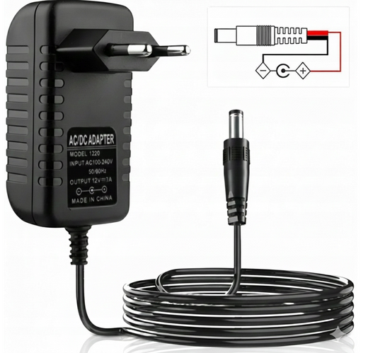 Plug-in Switched-Mode Power Supply 12V/1A for Cameras, Long Cable