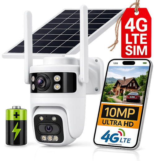 Kamera Solarna GSM HR-10W 10 MPx Obrotowa Zewnętrzna 4G Lte na kartę SIM Baterie (Kopia)