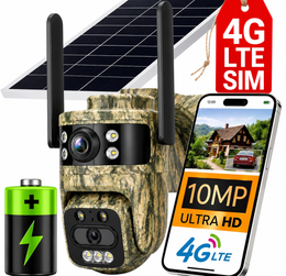 Solární GSM Kamera HR-10C 10 MPx Otočná Venkovní 4G LTE na SIM Kartu Baterie