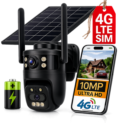 Solární GSM kamera HR-10B 10 MPx Otočná Venkovní 4G LTE na SIM kartu Baterie