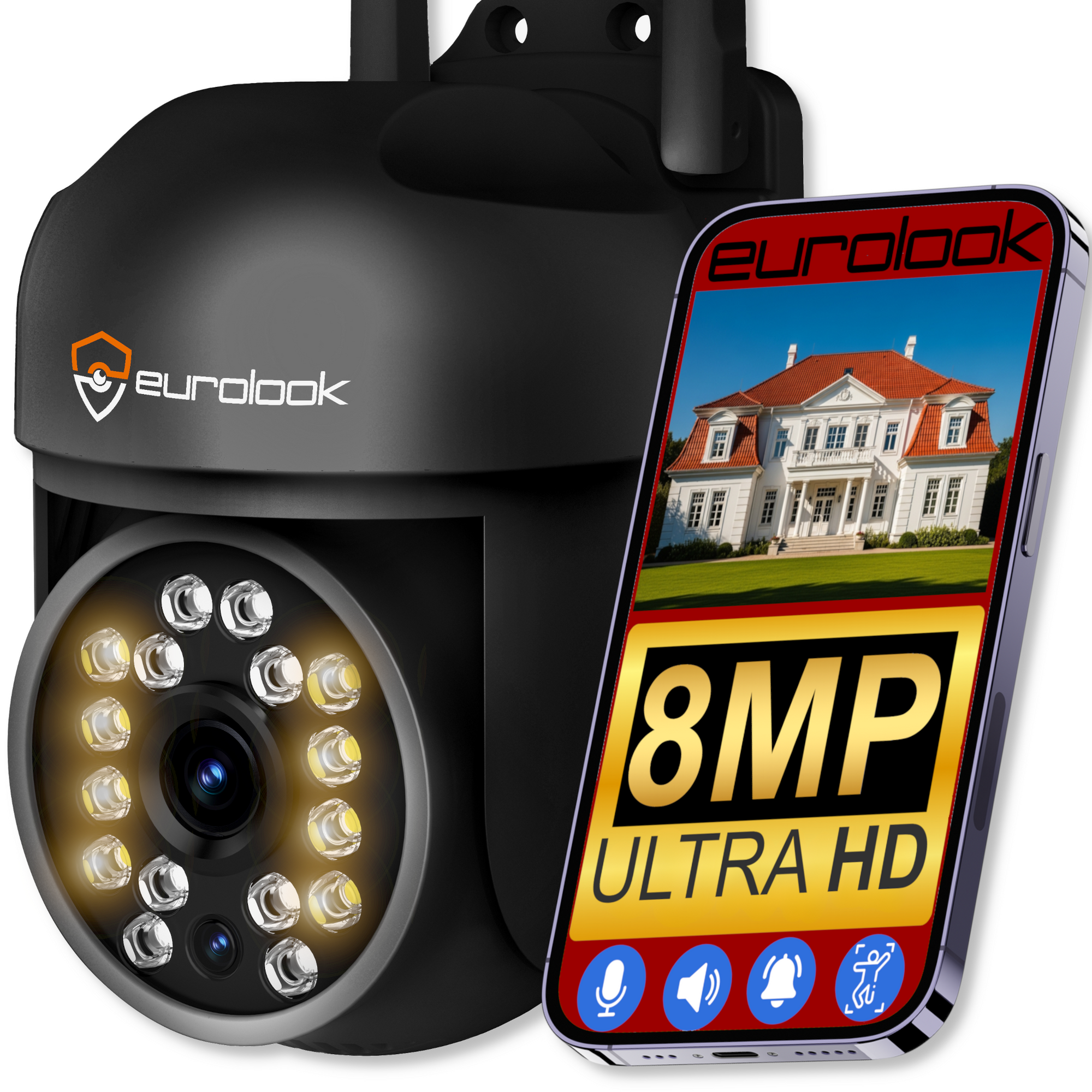 Bezprzewodowa Obrotowa Kamera IP WiFi 8MPx 4K UHD EUROLOOK ZC-07B